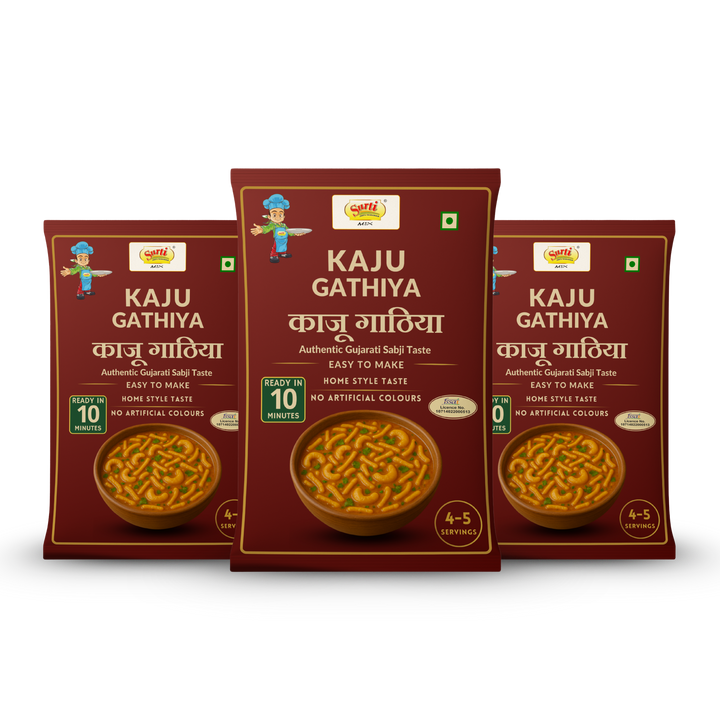 Surtimix Kaju Gathiya Gujarati sabji Gravy Masala – काजू गाठिया गुजराती सब्जी ग्रेवी मसाला – Rich & Flavorful Spice Blend |Pack Of 3|