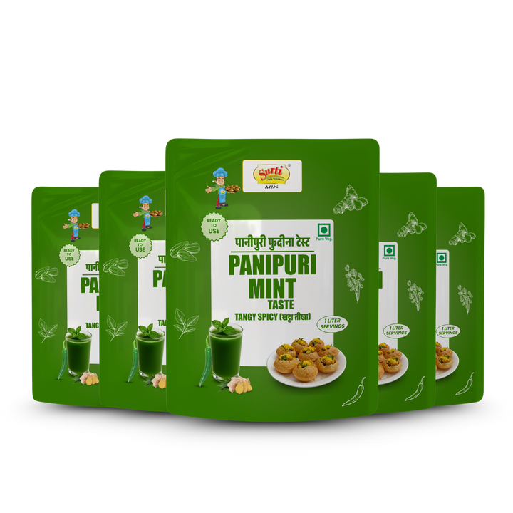 Surtimix PaniPuri | Gol Gappa Paste | Puchka | Pakodi | Pani Patasha | Water Balls Paste Khatta Tikha – पानी पूरी गोलगप्पे खट्टा तीखा – No Onion, No Garlic Spicy & Tangy Street-Style Flavor |Pack Of 5|