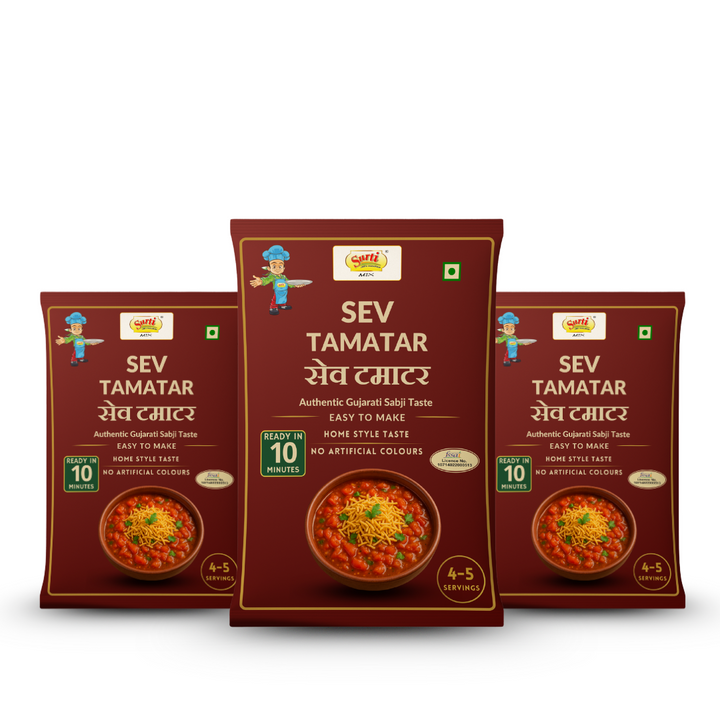 Surtimix Sev Tameta Mix Gujarati sabji Gravy Masala – सेव टमेटा मिक्स गुजराती सब्जी ग्रेवी मसाला – Authentic Gujarati Curry Spice Blend |Pack Of 3|