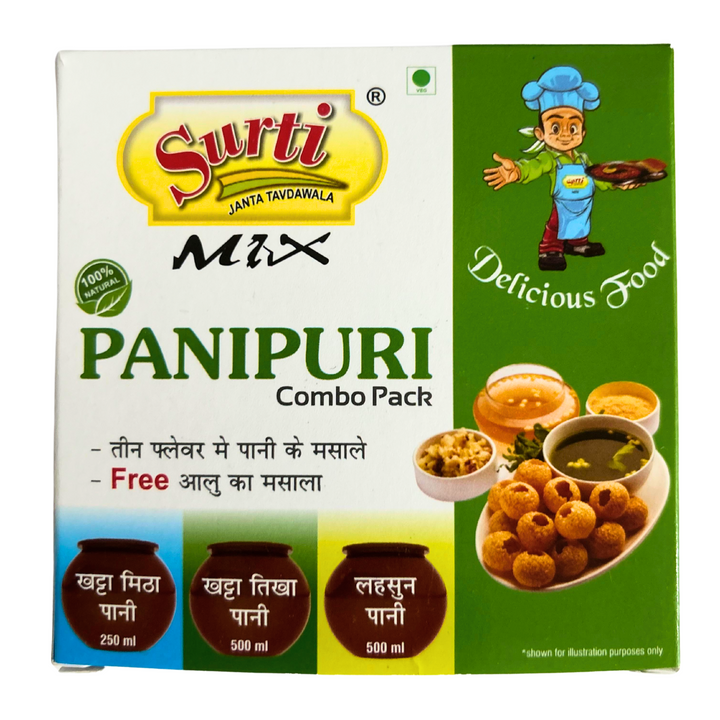 Surtimix PaniPuri | Gol Gappa Paste | Puchka | Pakodi | Pani Patasha | Water Balls Paste Lasan Combo – सुरतीमिक्स पानीपुरी गोलगप्पे लहसुन कॉम्बो – Spicy Garlic-Flavored Pani paste