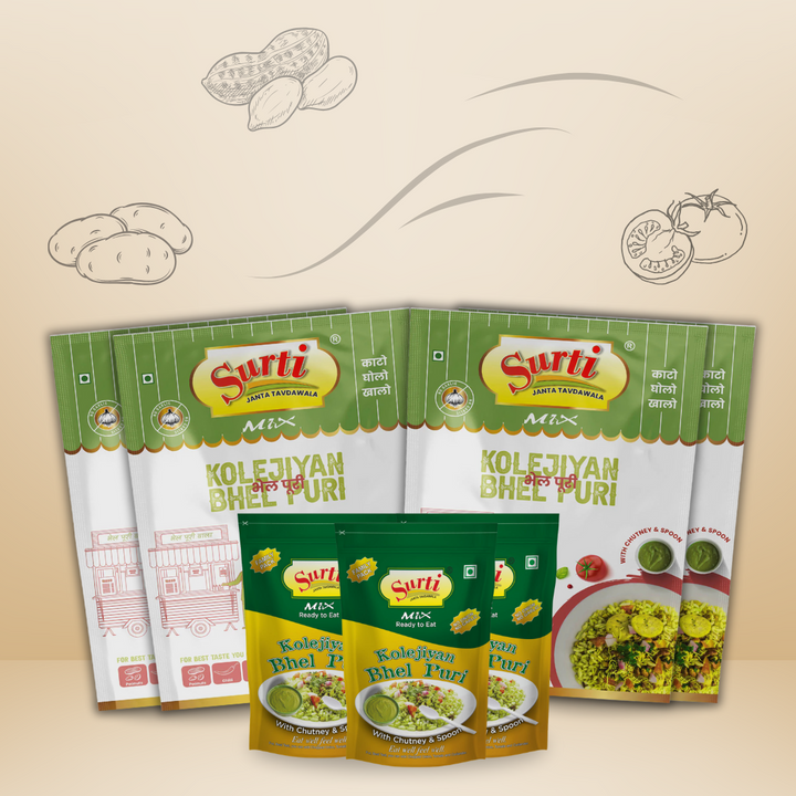 Surtimix Kolejiyan Bhel Puri – कोलेजियन भेल पुरी – No Onion, No Garlic – A Zesty Street-Style Snack, 300g (3 Packs) | 100g (4 Packs)
