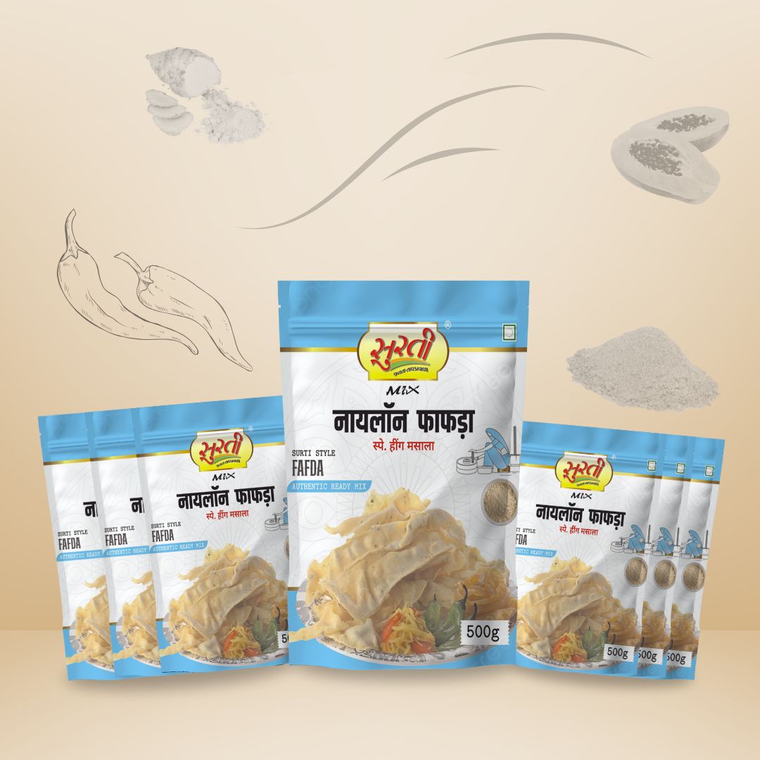 सुर्टिमिक्स गुजराती नायलॉन फाफड़ा - गुजराती मोशन फाफड़ा - कुरकुरा और प्रामाणिक गुजराती स्नैक, 250 ग्राम (3 पैक) | 500 ग्राम (3 पैक) | 1 किग्रा (1 पैक)
