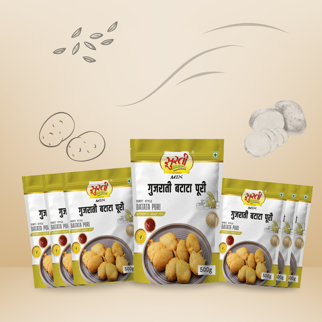 Surtimix Gujarati Batata Puri – गुजराती बटाटा पूरी – Crispy & Flavorful Snack, 250g (3 Packs) | 500g (3 Packs) | 1kg (1 Pack)