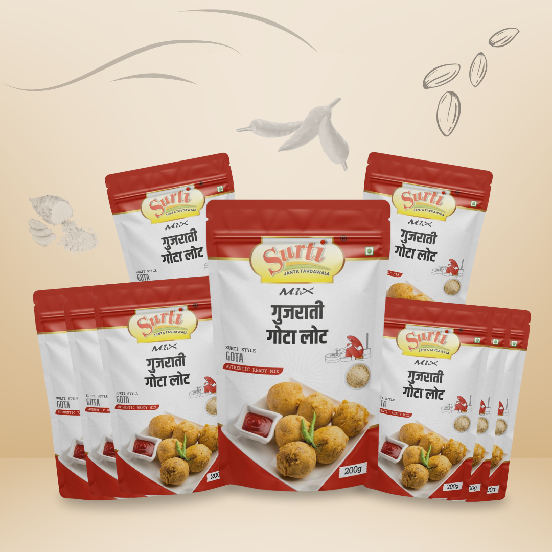 Surtimix Gujarati Gota Atta – गुजराती गोटा आटा – Crispy & Spicy Farsan Mix, 200g (3 Packs) | 500g (3 Packs) | 1kg (1 Packs)