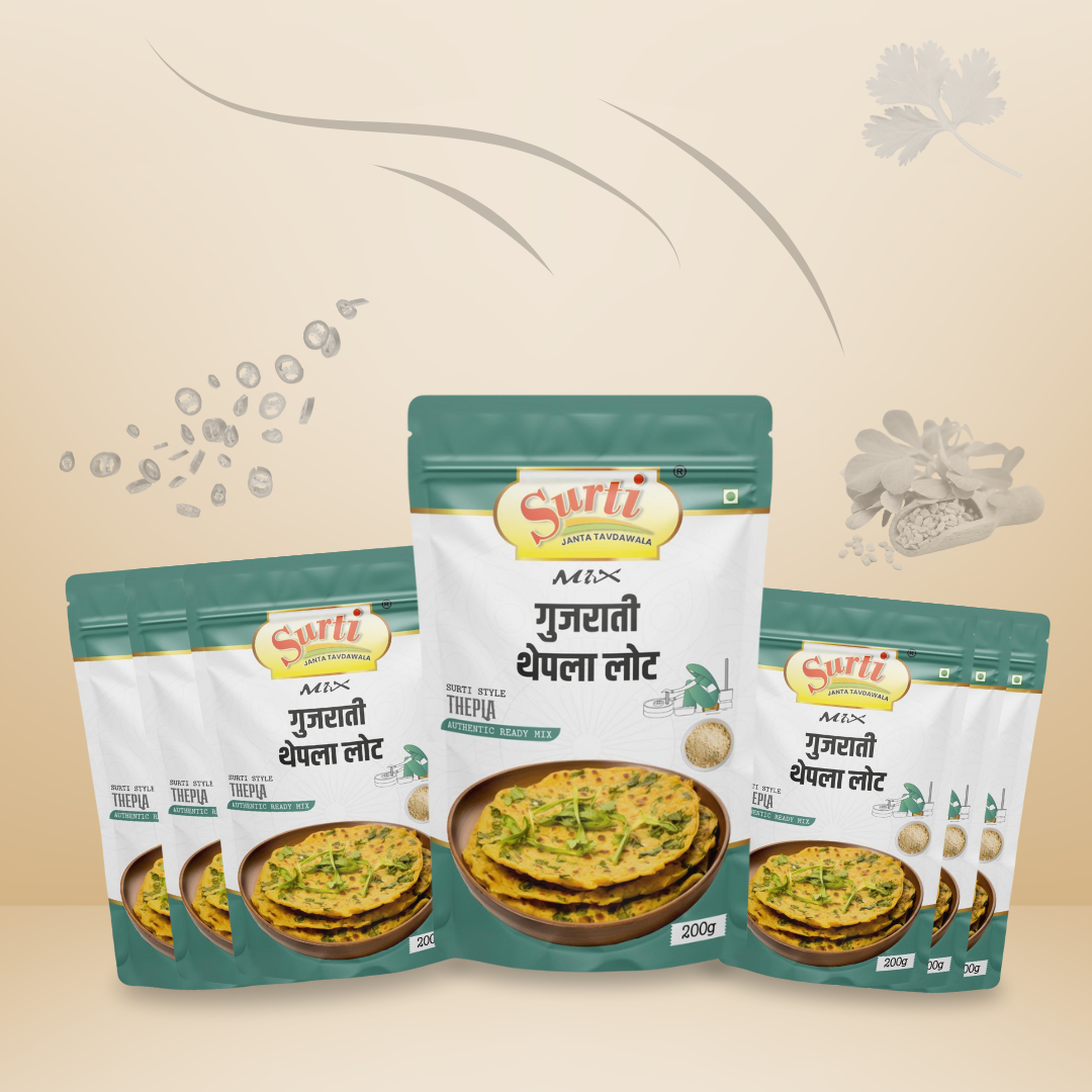 सुर्टिमिक्स गुजराती थेपला आटा - गुजराती थेपला आटा - प्रामाणिक मसालेदार फ्लैटब्रेड मिक्स, 250 ग्राम (3 पैक) | 500 ग्राम (3 पैक) | 1 किग्रा (1 पैक)