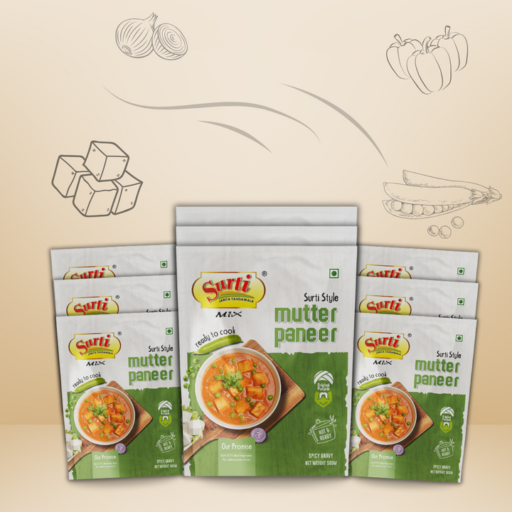 Surtimix Mutter Paneer Punjabi Sabji Gravy Masala – मटर पनीर पंजाबी सब्जी ग्रेवी मसाला – Rich & Flavorful North Indian Blend, 40g (3 Pack) | 80g (3 Pack) | 160g (3 Pack)