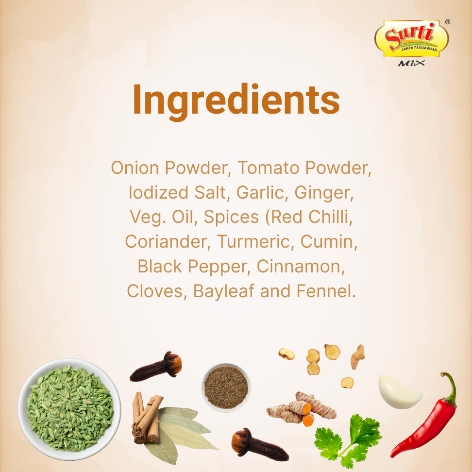 सुर्टिमिक्स भाजी पुलाव मसाला - भाजी पुलाव मसाला - स्ट्रीट-स्टाइल तवा पुलाव के लिए स्वादिष्ट मसाला मिश्रण