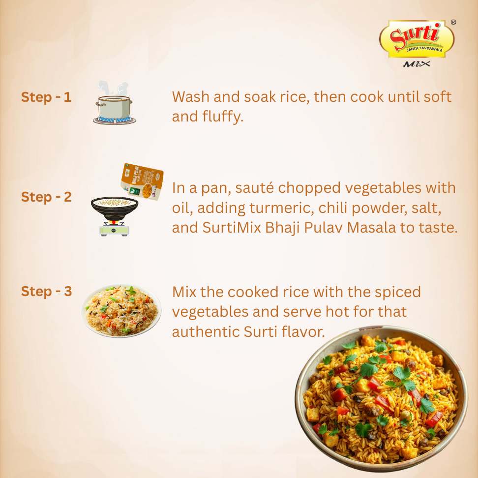 Surtimix Bhaji Pulav Masala – भाजी पुलाव मसाला – Flavorful Spice Blend for Street-Style Tawa Pulav |Pack Of 3|