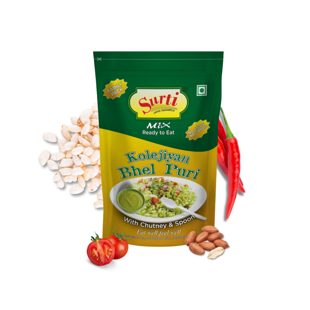 Surtimix Kolejiyan Bhel Puri – कोलेजियन भेल पुरी – No Onion, No Garlic – A Zesty Street-Style Snack | Pack of 2 |