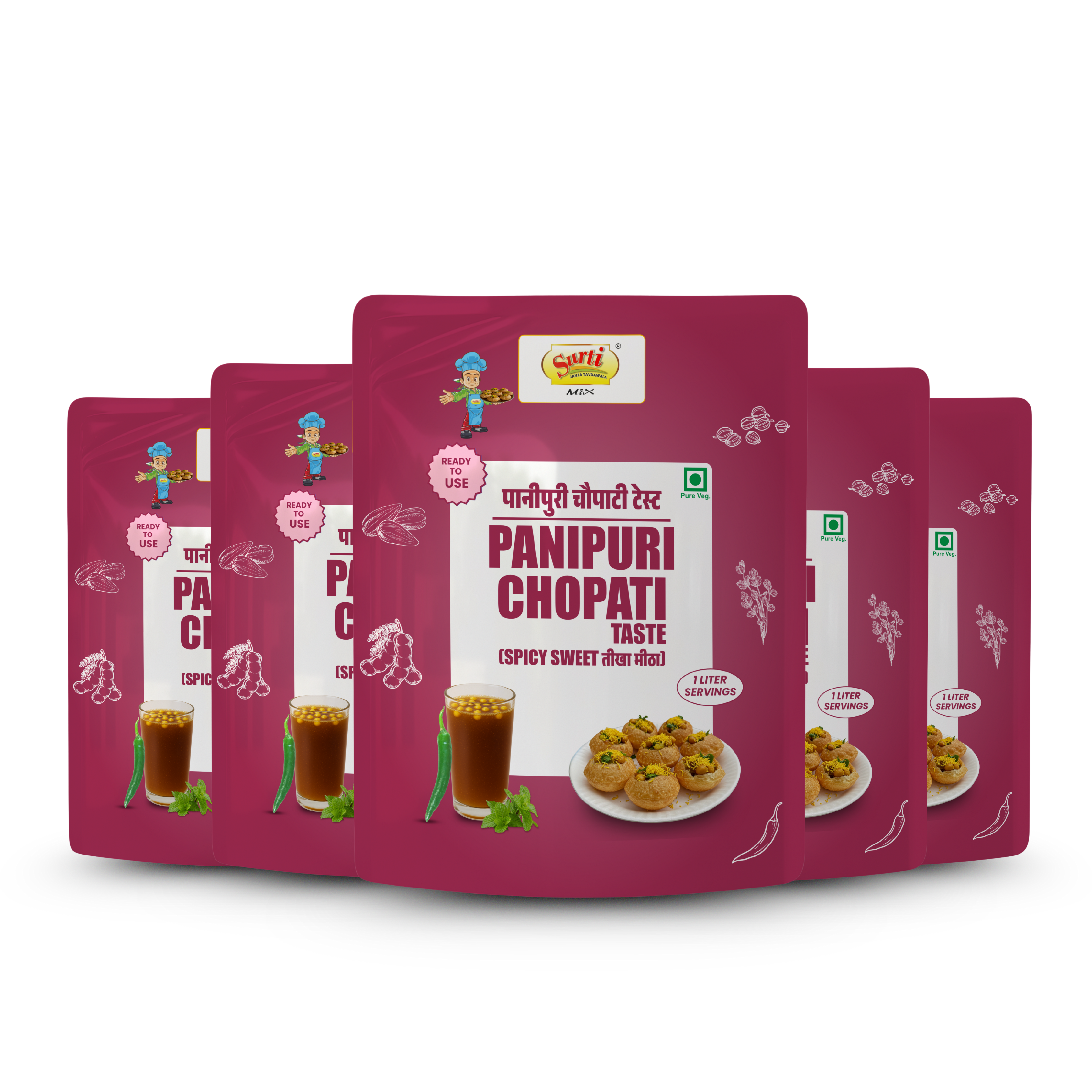 सुर्टिमिक्स पानी पूरी चपाती स्वाद - पानी पूरी चपाती टेस्ट - न प्याज, न लहसुन, प्रामाणिक मुंबई-शैली का स्वाद