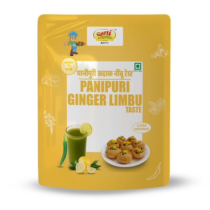 Surtimix PaniPuri | Gol Gappa | Puchka | Pakodi | Pani Patasha | Water Balls Ginger Limbu – सुरतीमिक्स पानीपुरी गोलगप्पे अदरक नींबू – Tangy & Refreshing Lemon-Flavored Pani Mix