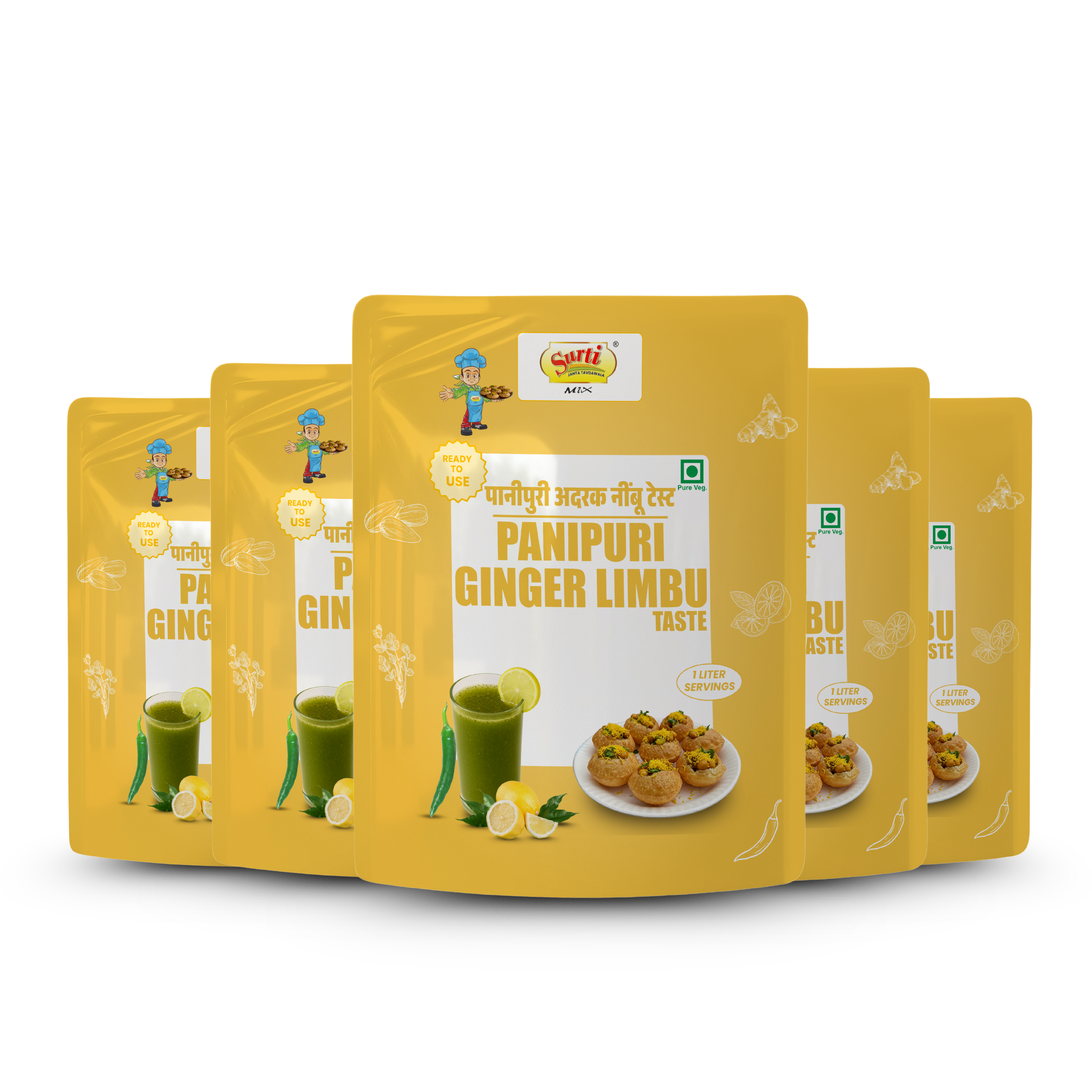 Surtimix PaniPuri | Gol Gappa Paste | Puchka | Pakodi | Pani Patasha | Water Balls Paste Ginger Limbu – सुरतीमिक्स पानीपुरी गोलगप्पे अदरक नींबू – Tangy & Refreshing Lemon-Flavored Pani Mix |Pack Of 5|