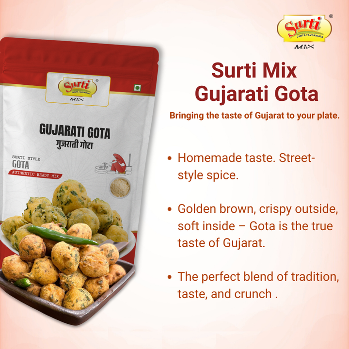 Surtimix Gujarati Gota Atta – गुजराती गोटा आटा – Crispy & Spicy Farsan Mix, 200g (3 Packs) | 500g (3 Packs) | 1kg (1 Packs)
