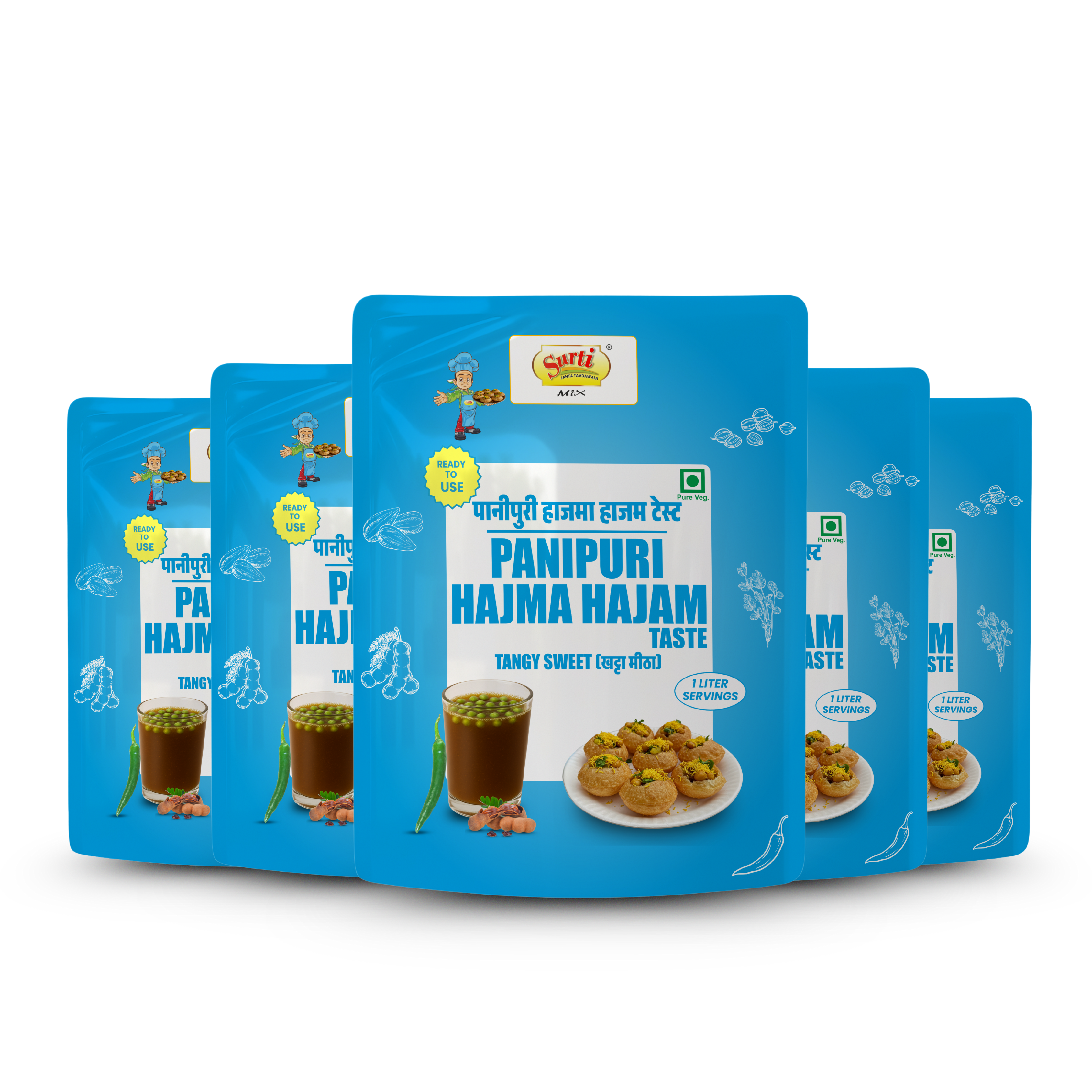 Surtimix Mini khata Mitha Haajma Hajam Pani Puri Golgappa  Paste  – खट्टा मीठा हाजमा हजम पानी पुरी गोलगप्पा – No Onion, No Garlic – A Tangy & Digestive Delight |Pack Of 5|