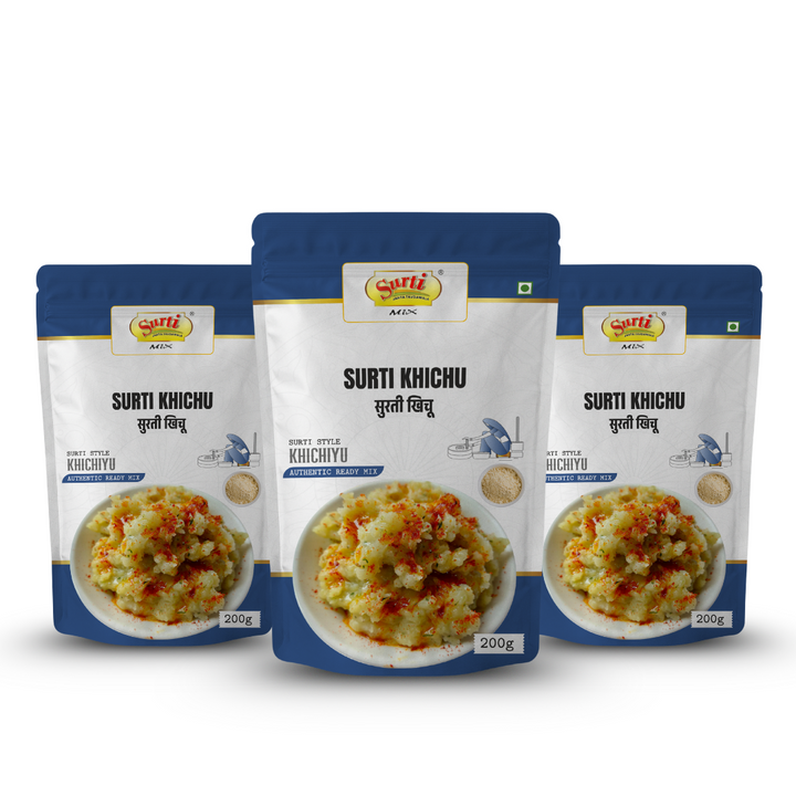 Surtimix Gujarati Khichu Atta-गुजराती खिचु आटा- Soft & Fluffy Steamed Snack Pack of 3