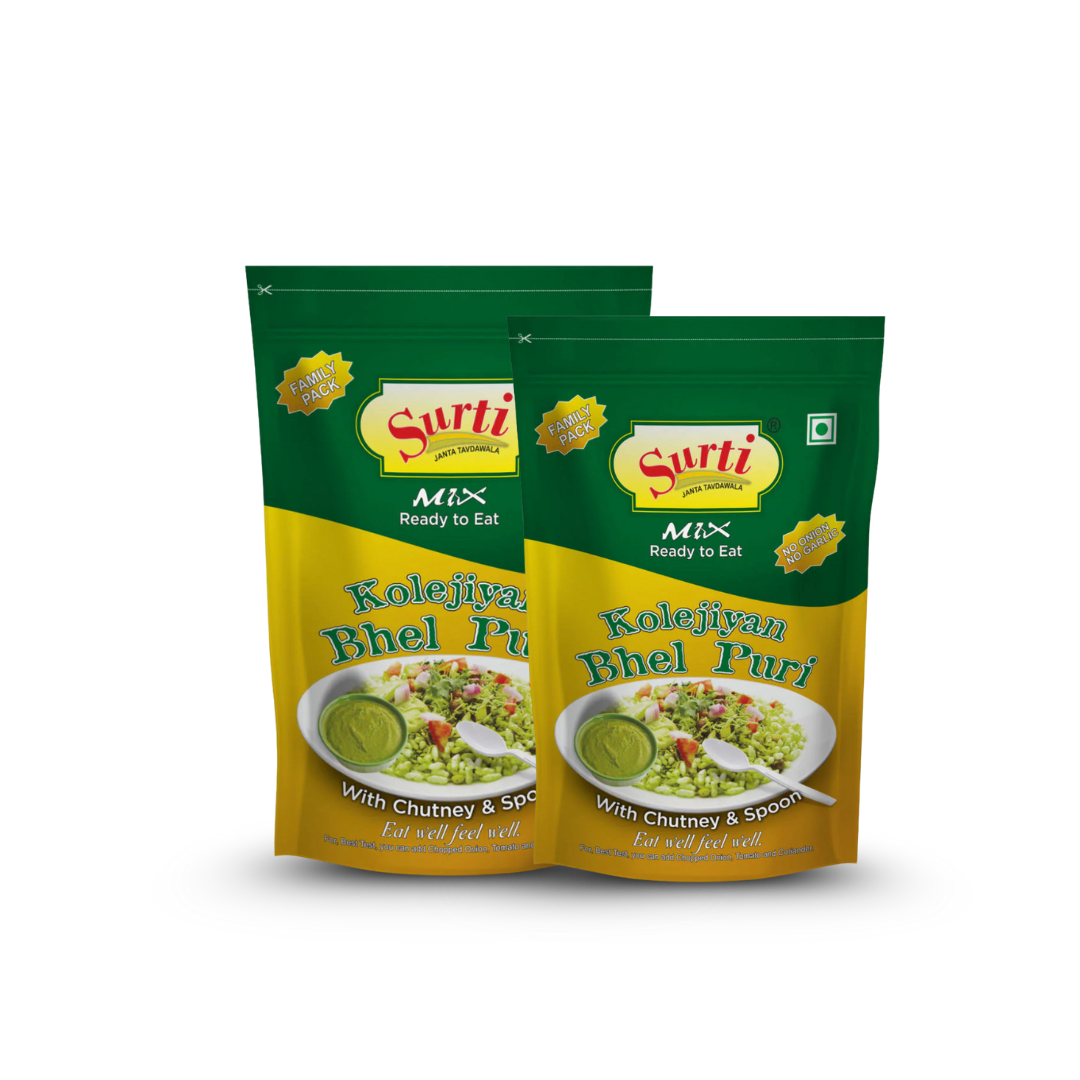 Surtimix Kolejiyan Bhel Puri – कोलेजियन भेल पुरी – No Onion, No Garlic – A Zesty Street-Style Snack | Pack of 2 |