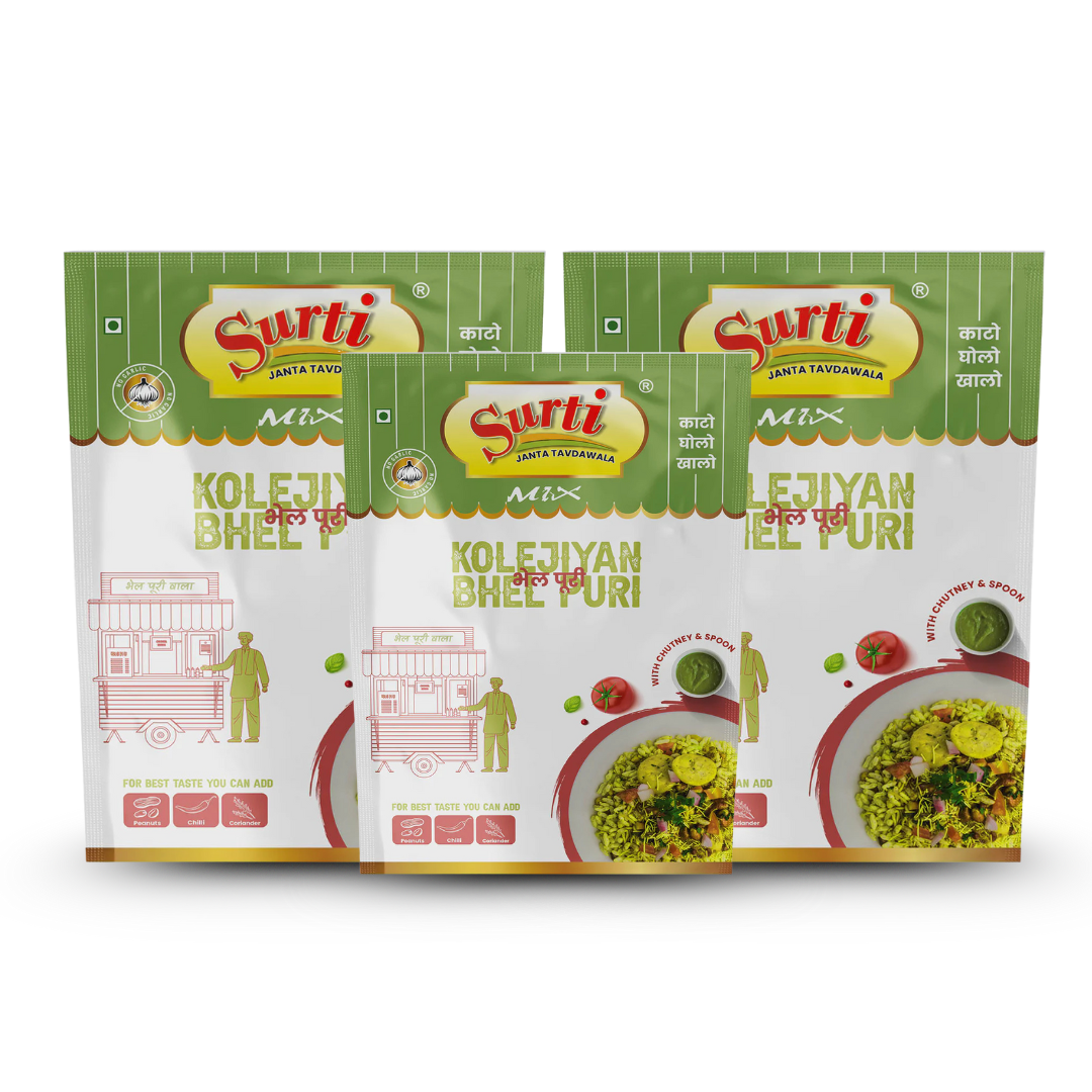 Surtimix Small Kolejiyan Bhel Puri – कोलेजियन भेल पुरी – No Onion, No Garlic – A Zesty Street-Style Snack  | Pack of 3 |