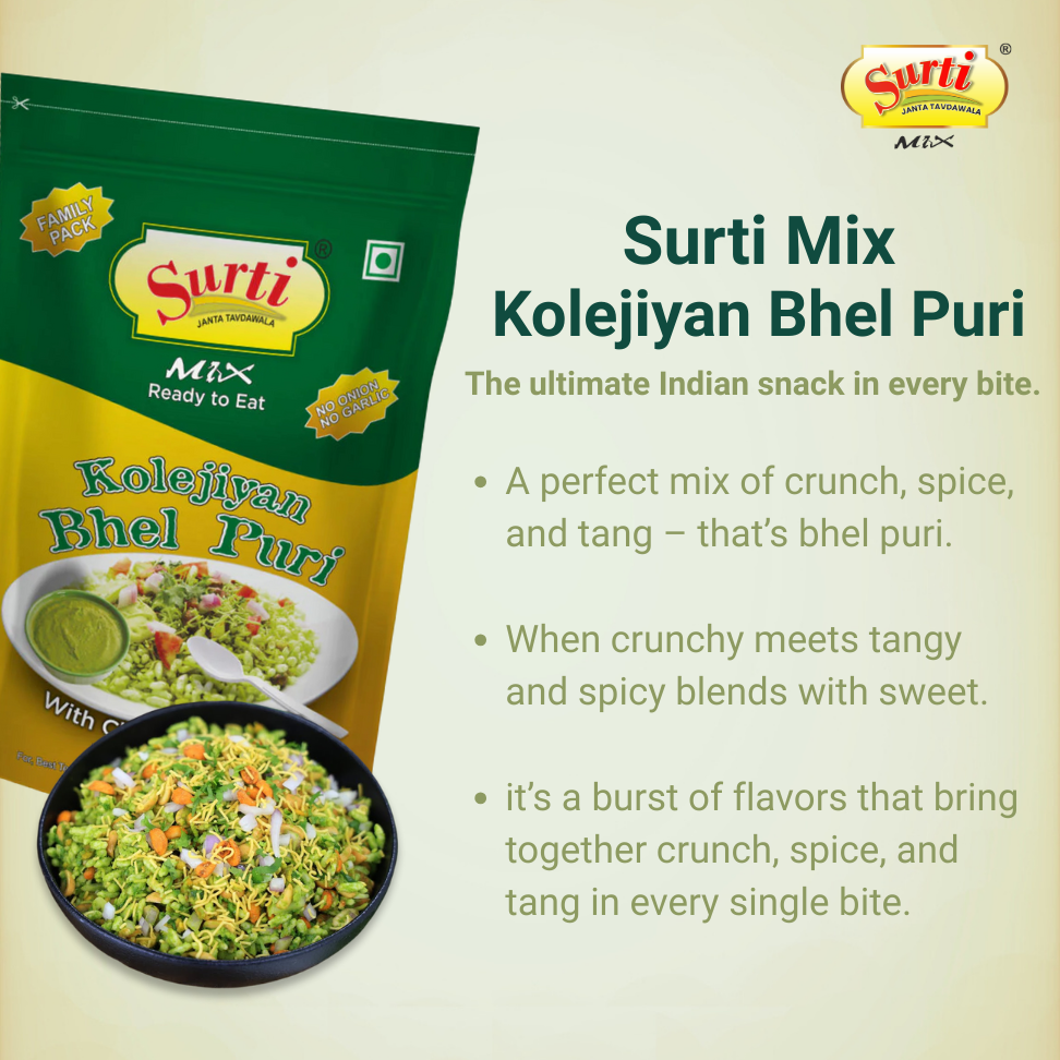 Surtimix Kolejiyan Bhel Puri – कोलेजियन भेल पुरी – No Onion, No Garlic – A Zesty Street-Style Snack (Copy)