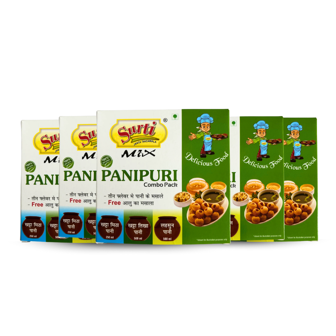 Surtimix PaniPuri | Gol Gappa Paste | Puchka | Pakodi | Pani Patasha | Water Balls Paste Lasan Combo – सुरतीमिक्स पानीपुरी गोलगप्पे लहसुन कॉम्बो – Spicy Garlic-Flavored Pani paste |Pack Of 3|