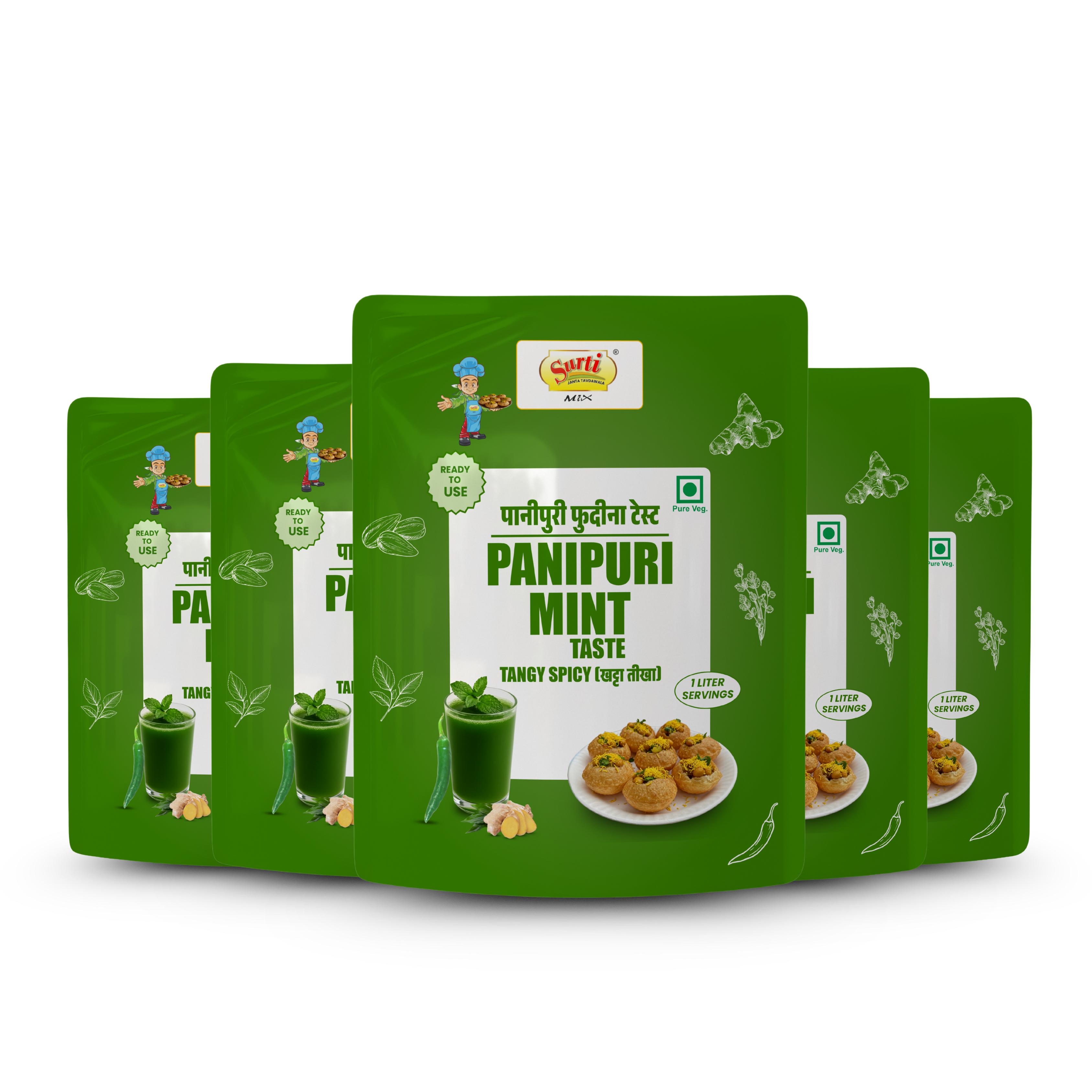 Surtimix PaniPuri | Gol Gappa Paste | Puchka | Pakodi | Pani Patasha | Water Balls Paste Khatta Tikha – पानी पूरी गोलगप्पे खट्टा तीखा – No Onion, No Garlic Spicy & Tangy Street-Style Flavor |Pack Of 5|