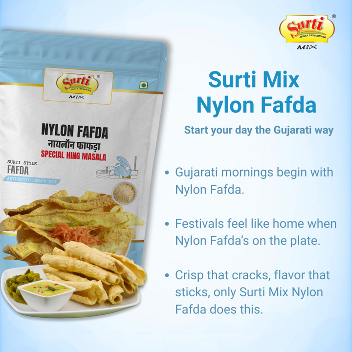 Surtimix Gujarati Nylon Fafda Atta– गुजराती नायलॉन फाफड़ा – Crispy & Authentic Gujarati Snack, 250g (3 Packs) | 500g (3 Packs) | 1kg (1 Pack)