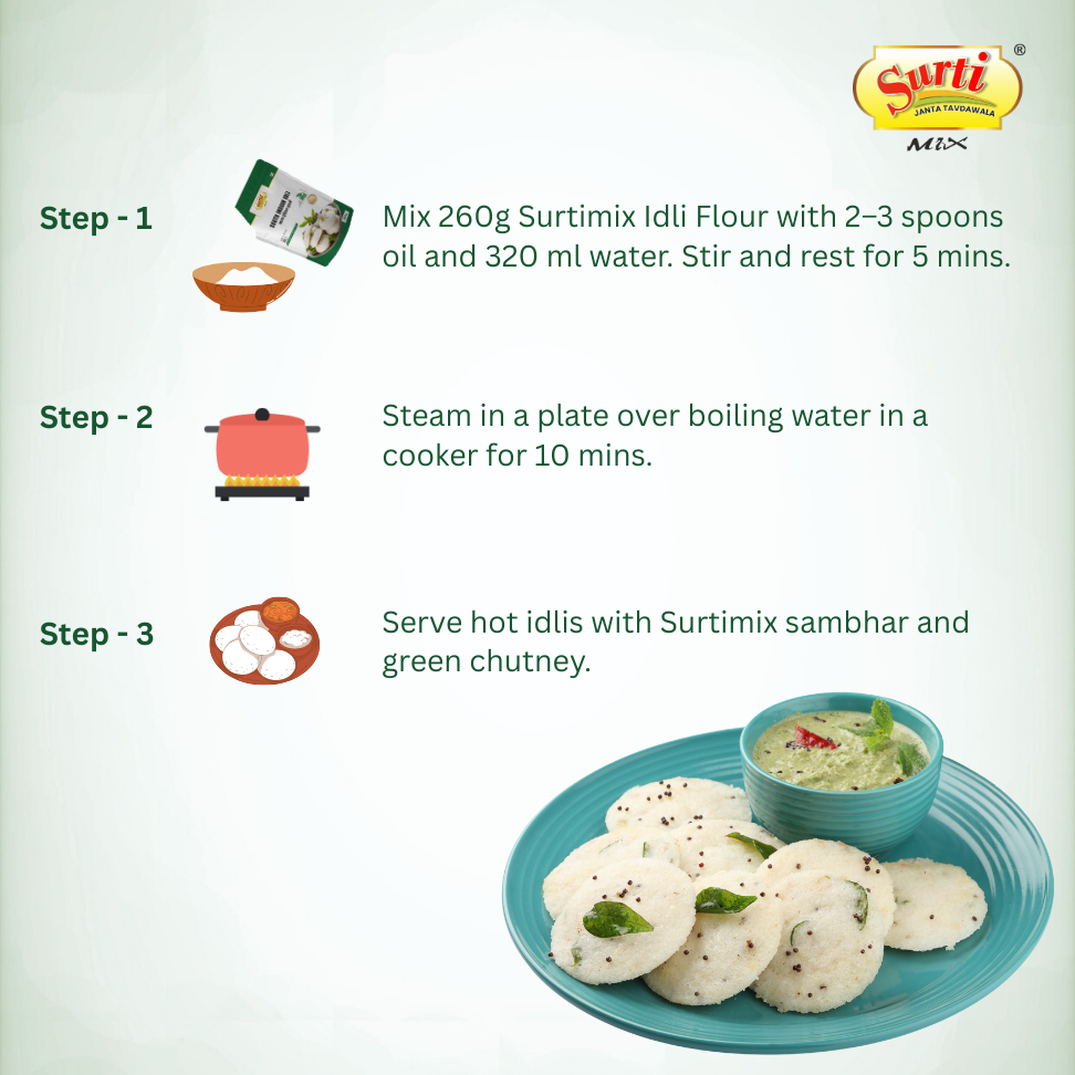 Surtimix South Indian Idli Atta - साउथ इंडियन इडली आटा - Soft & Fluffy Steamed Snack  |Pack Of 3|