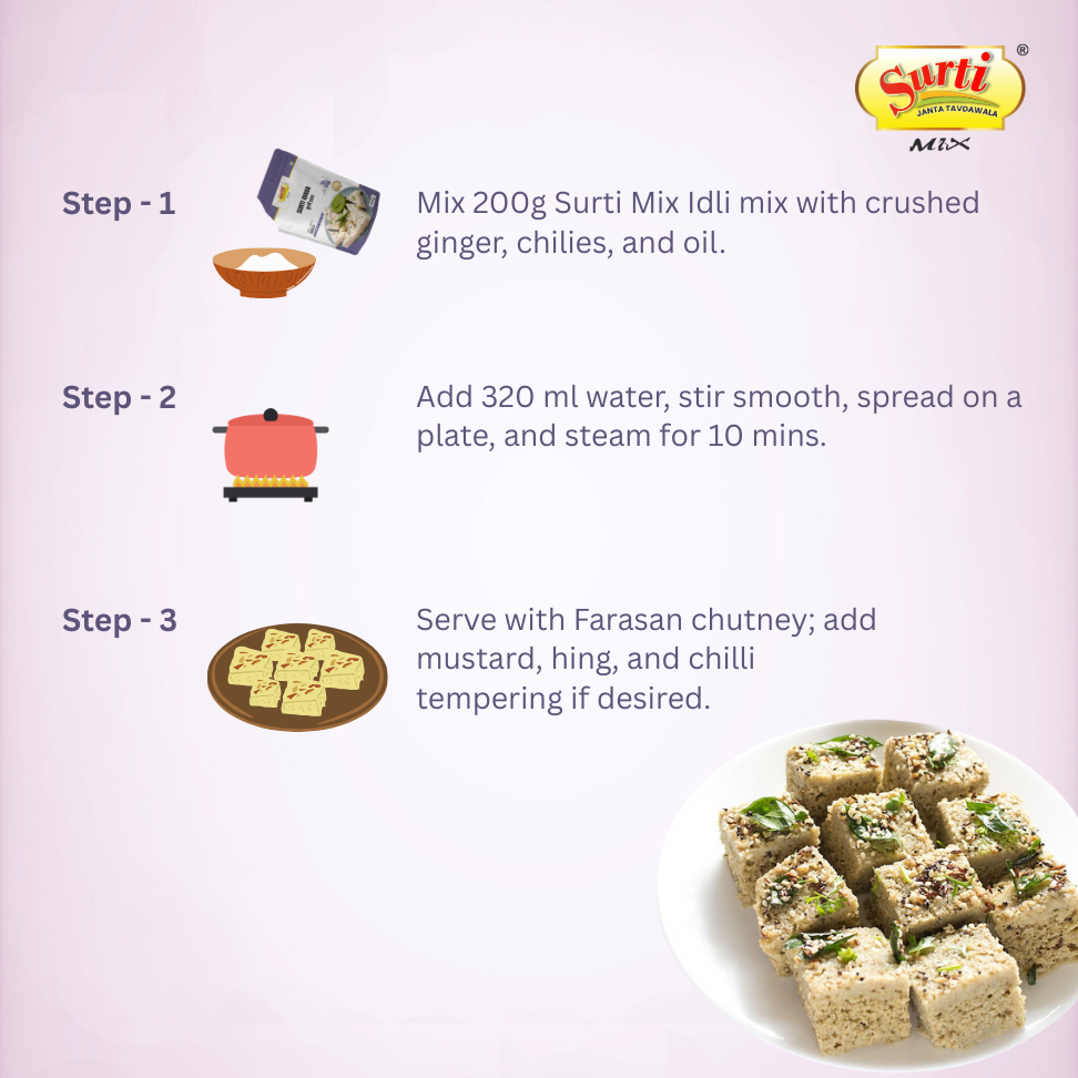 Surtimix Surti Idada Aata – सुरती इडड़ा आटा – Soft & Fluffy Gujarati Steamed Snack |Pack Of 3|