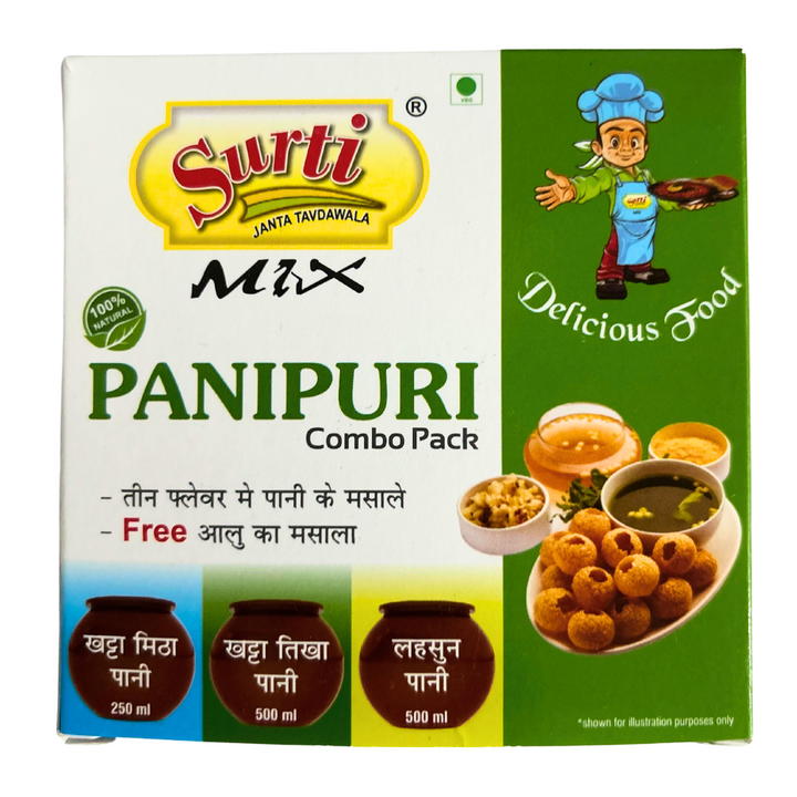 Surtimix Pani Puri Lasan Combo – सुरतीमिक्स पानीपुरी लहसुन कॉम्बो – Spicy Garlic-Flavored Pani paste