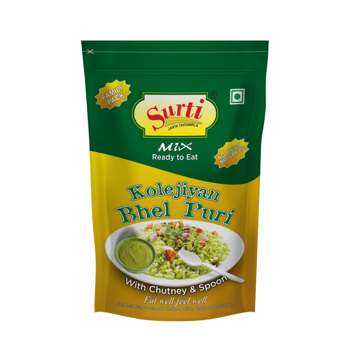 Surtimix Kolejiyan Bhel Puri – कोलेजियन भेल पुरी – No Onion, No Garlic – A Zesty Street-Style Snack | Pack of 2 |