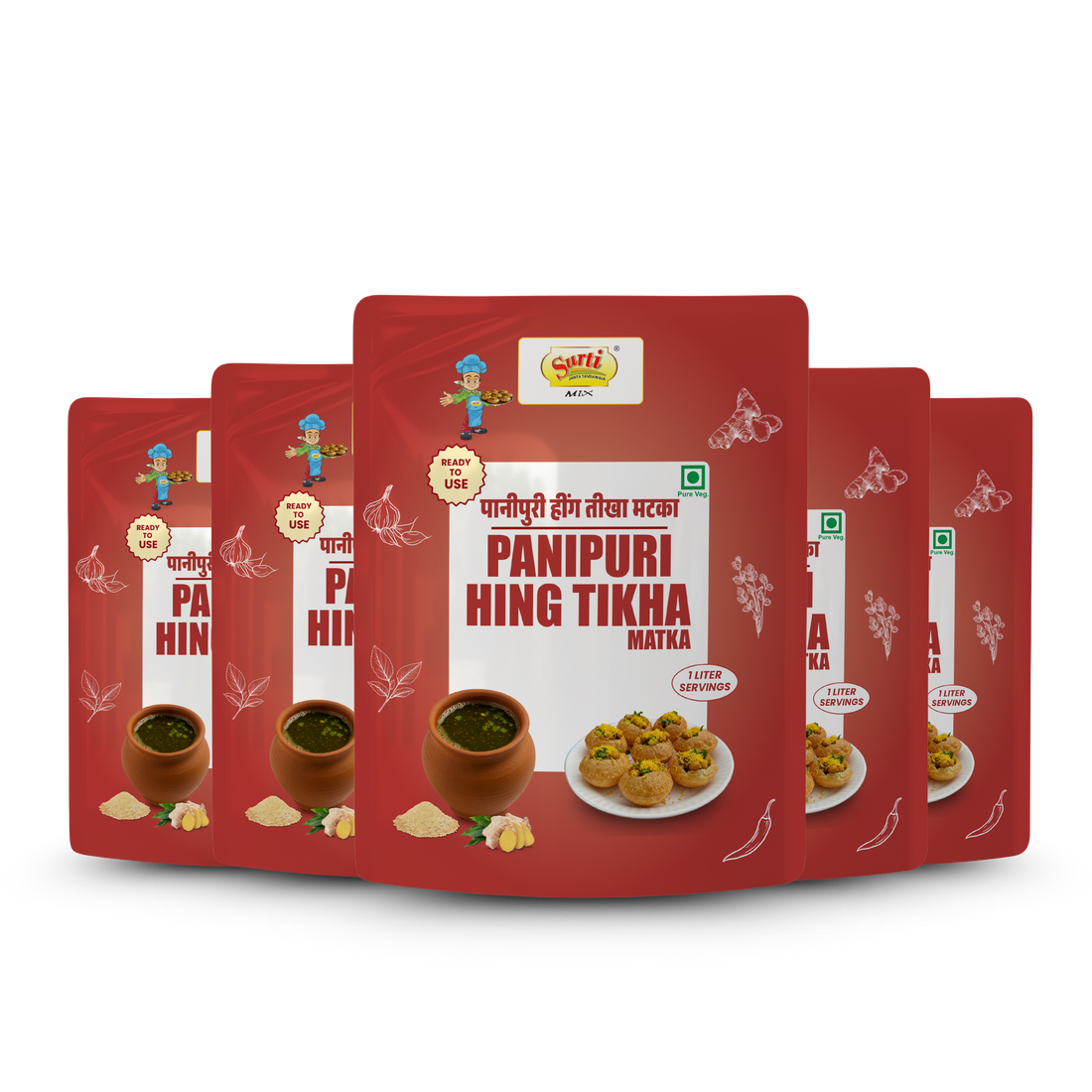 Surtimix Hing Tikha Matka PaniPuri | Gol Gappa Paste  | Puchka | Pakodi | Pani Patasha | Water Balls Paste – हींग तीखा मटका पानी पूरी गोलगप्पे – Spicy & Tangy Flavor Boost |Pack Of 5|